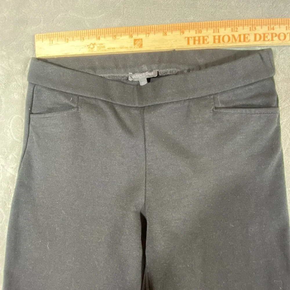 Eileen Fisher‎ Black Stretch Slim Pants Small Petite Zip Hem Rayon Blend Pull-On